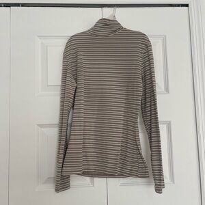 Express Spandex Taupe and White Striped Turtleneck